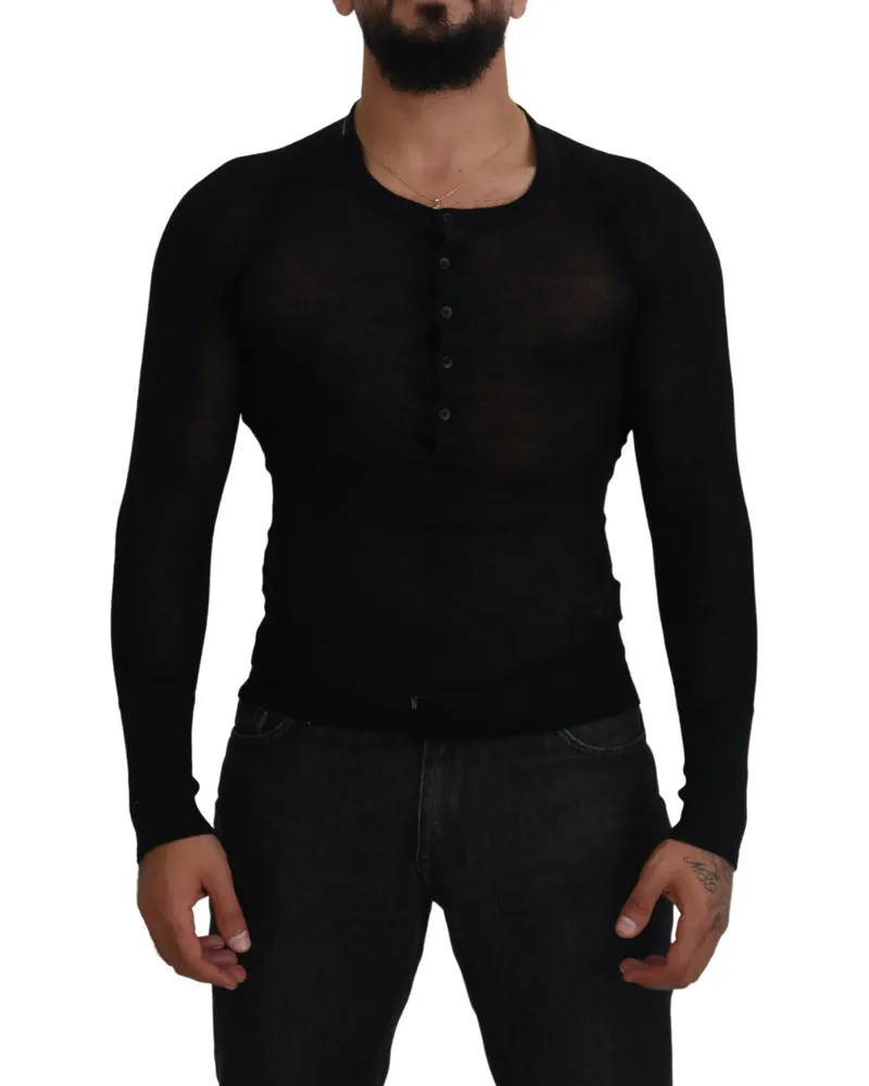 Dolce & Gabbana Henley-Halsausschnitt Strickpullover mit langen Ärmeln Schwarz