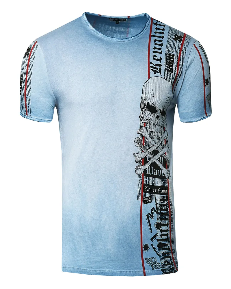 Rusty Neal Biker T-Shirt Front & Back Printed Blau