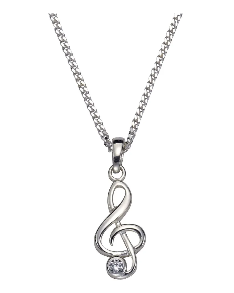 ZEEme Silber Halskette Silber 925 rhodiniert Notenschlüssel mit Zirkonia weiß Silber