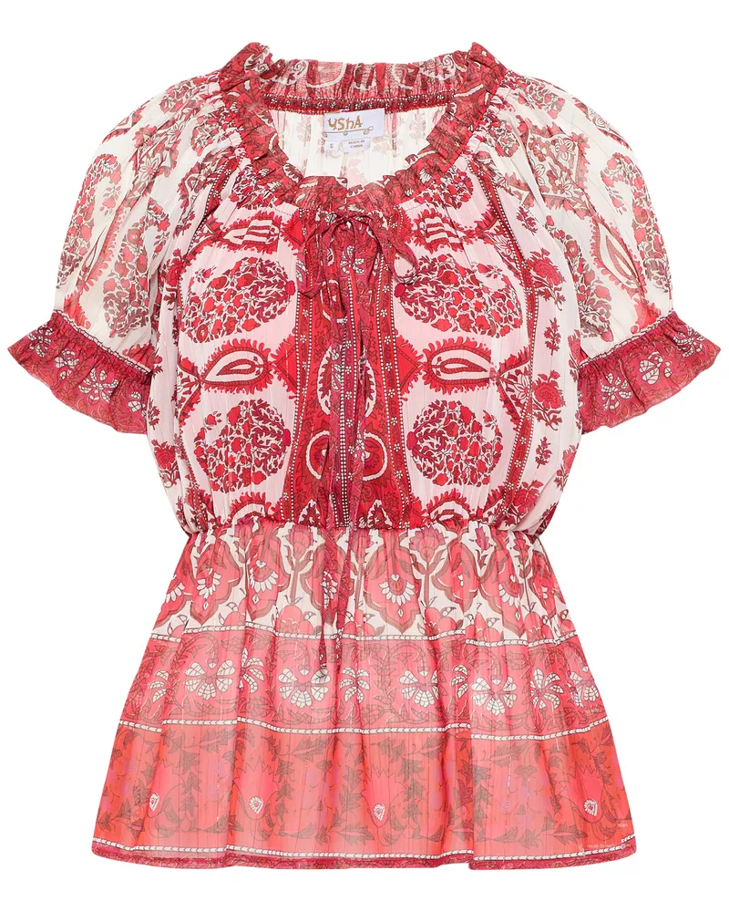 Usha Blusenshirt mit Rüschenärmeln Damen Rot Mehrfarbig Mehrfarbig