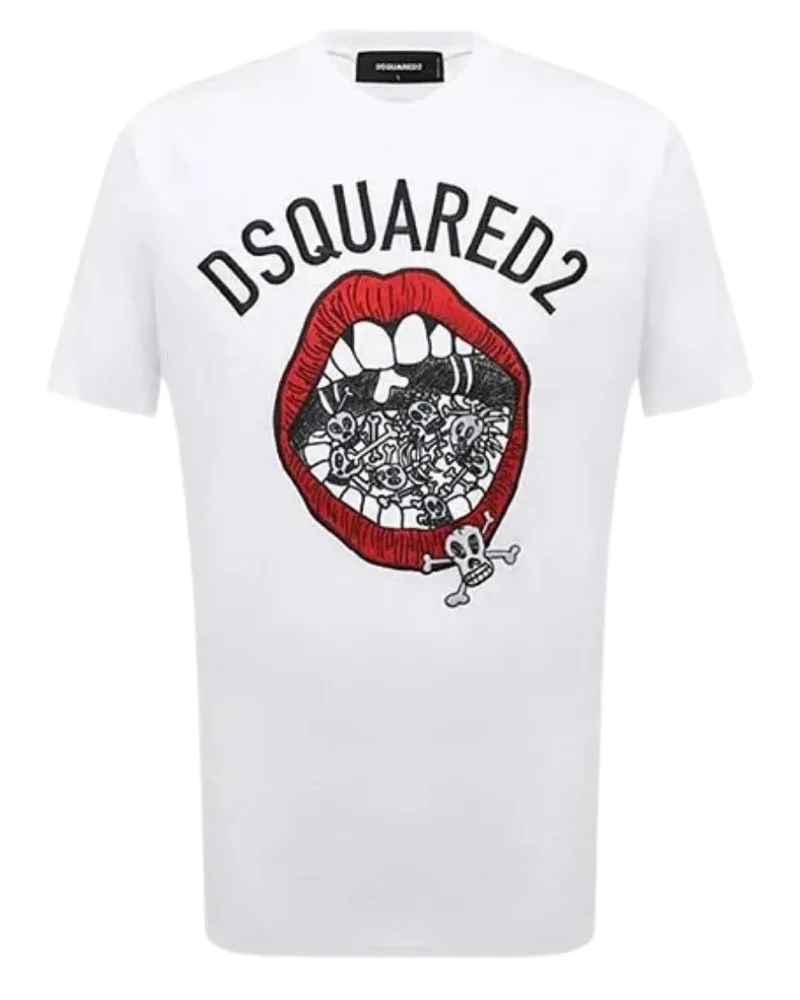 Dsquared2 Marken-t-shirt Mit Mund-grafik, Weiß Weiß