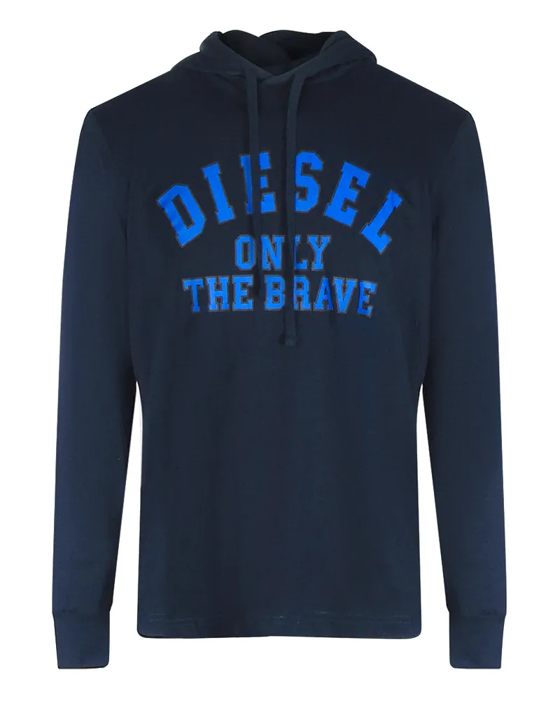 Diesel T-Shirt mit Kapuze und Logo „Only The Brave“ in Marineblau Blau