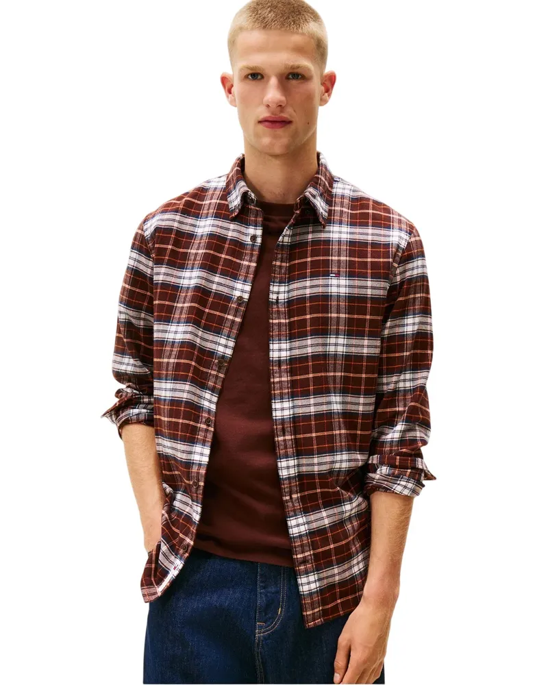 Tommy Hilfiger Langärmliges Hemd aus kariertem Flanell für Herren (Braun Braun