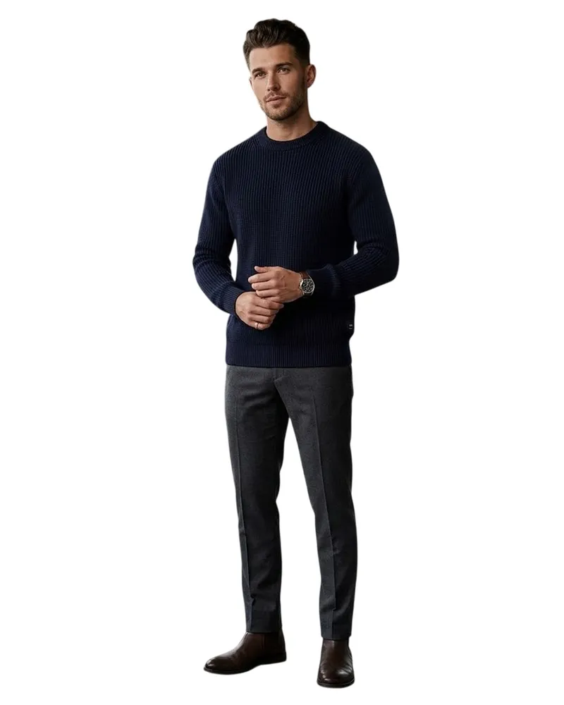 Replay Pullover für Herren, gerippt (Marine Marineblau