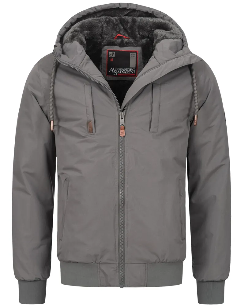 Alessandro Salvarini Herren Winterjacke AS-320 mit Teddyfell-Innenfutter & Kapuze – warm & stylisch Grau