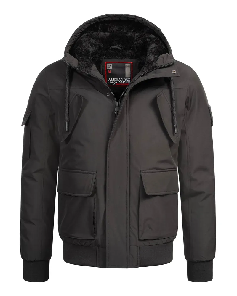 Alessandro Salvarini Herren Winterjacke AS-432 – Klassisch, Mit Fleecefutter & Kapuze Schwarz