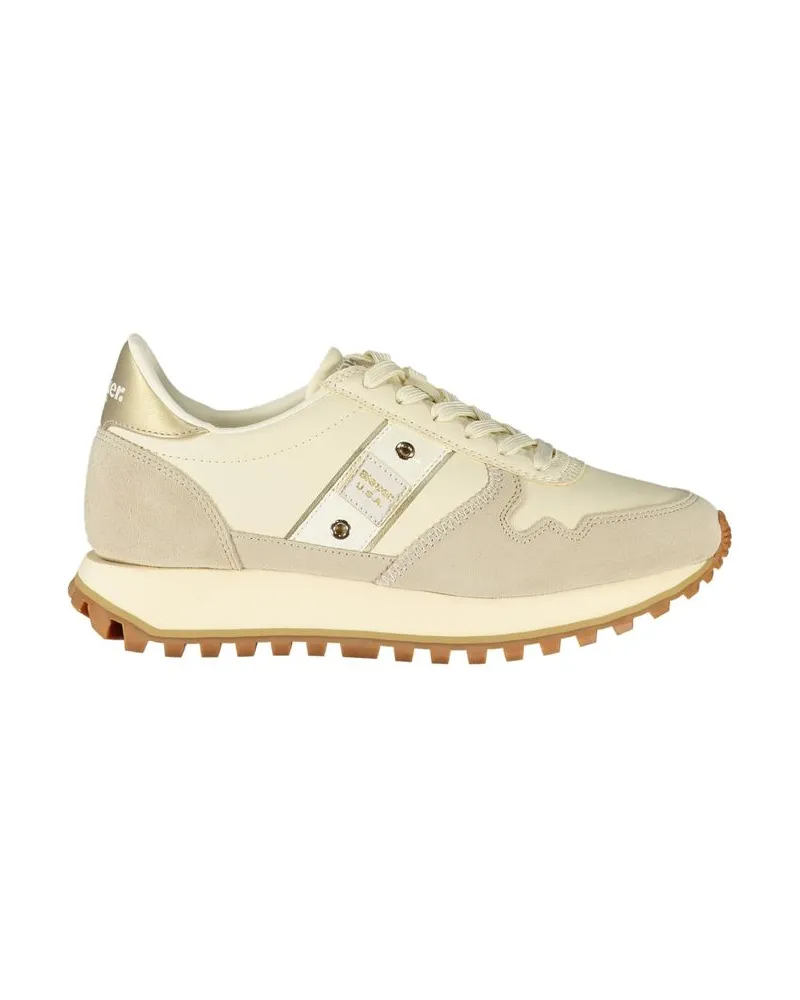 Blauer Beigefarbene Sneakers aus Leder für Frauen - Beige Beige