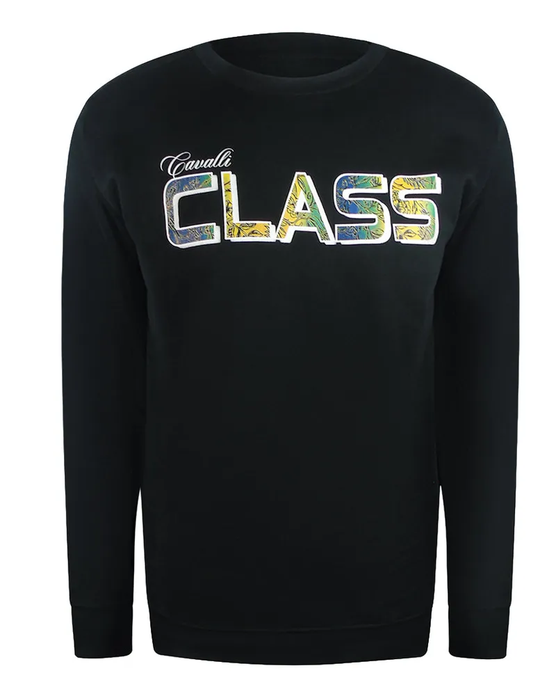 Roberto Cavalli Vibrant Floral Logo Sweatshirt mit Rundhals - Schwarz Schwarz