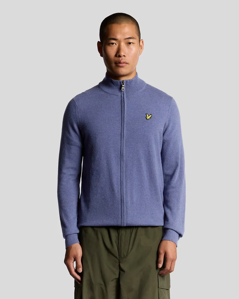 Lyle & Scott Strickjacke mit Reißverschluss aus Lammwollmischung – Grau Indigoblau