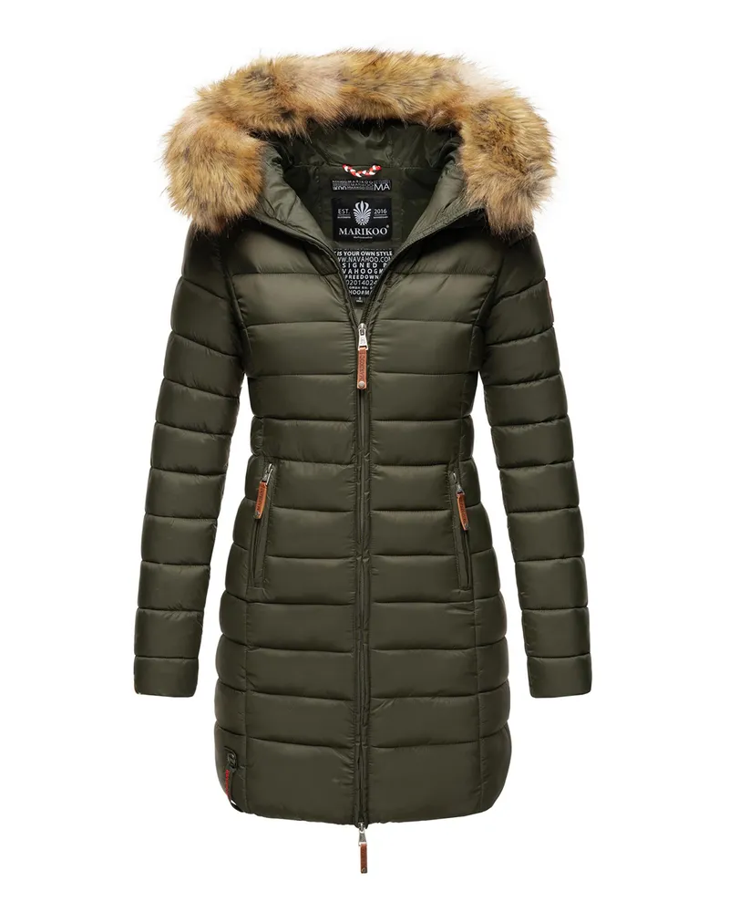 Marikoo Damenjacke Rose mit Steppdesign & abnehmbarem Kunstfellkragen Grün