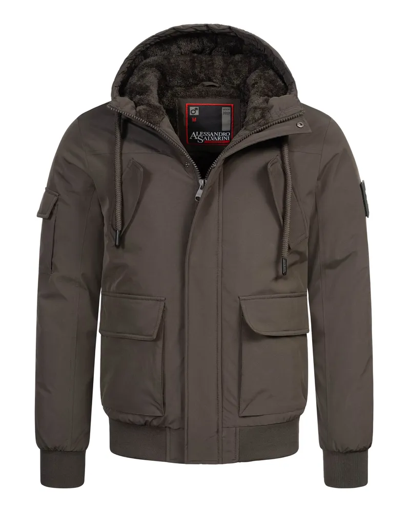 Alessandro Salvarini Herren Winterjacke AS-432 – Klassisch, Mit Fleecefutter & Kapuze Grau