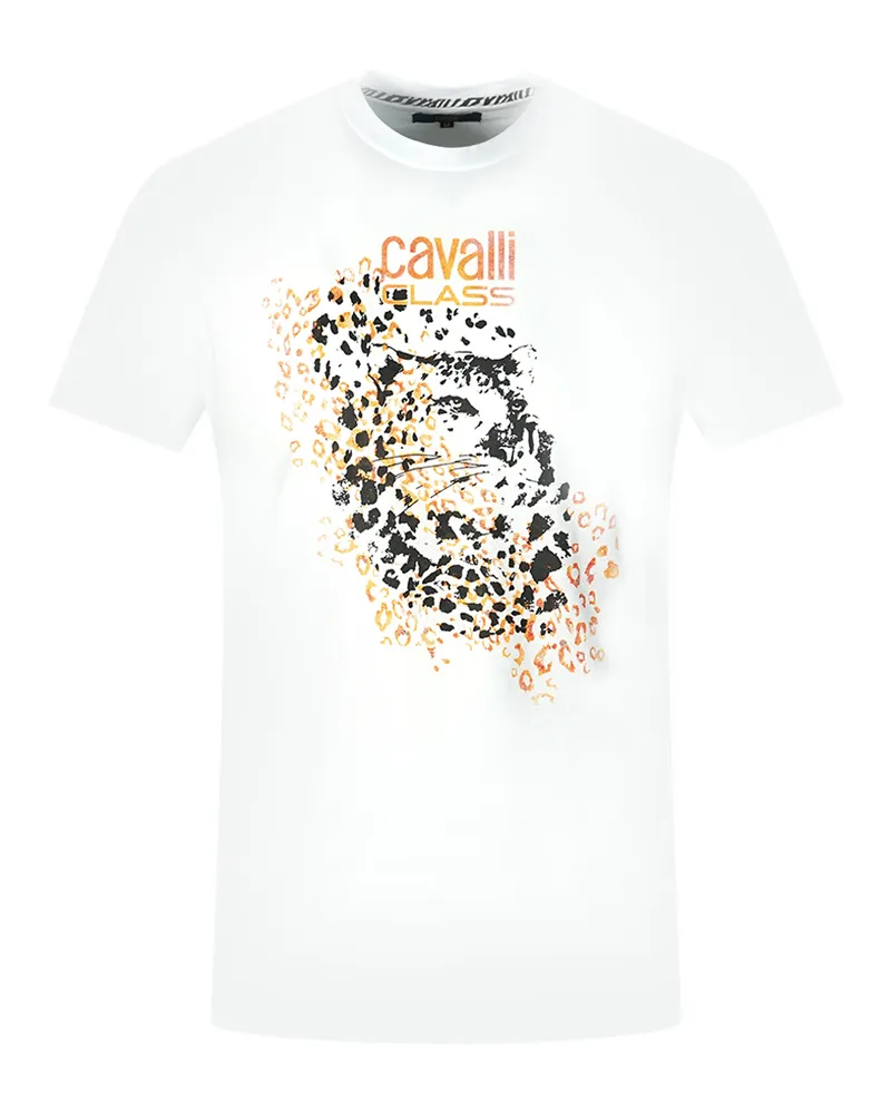 Roberto Cavalli Leopardenmuster Silhouette Weißes T-Shirt Weiß