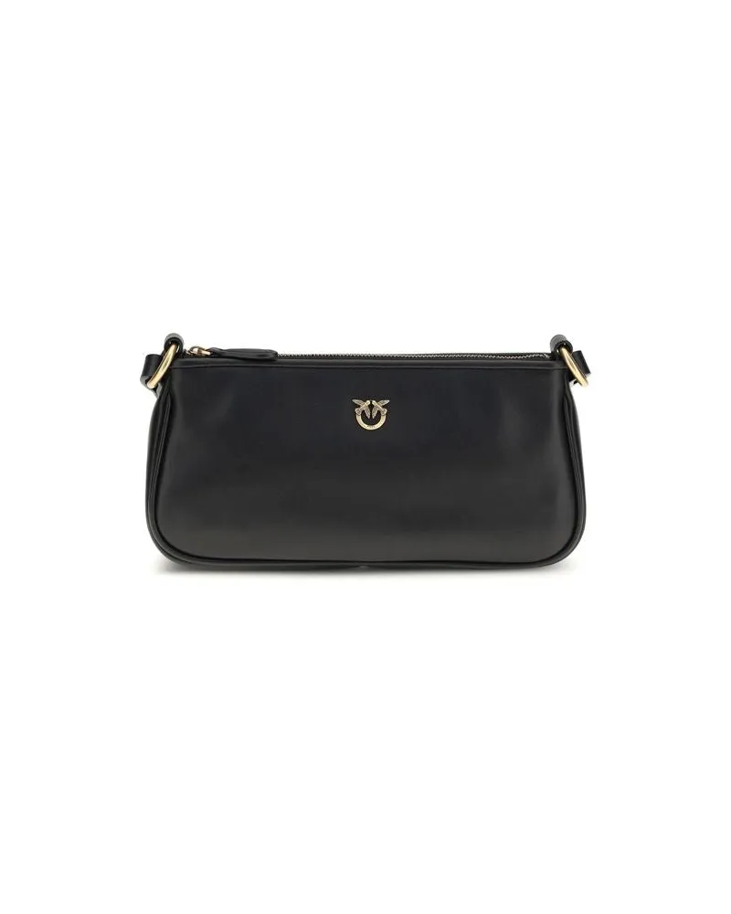 Pinko Schwarze Kalbleder Bos Taurus Schultertasche Schwarz