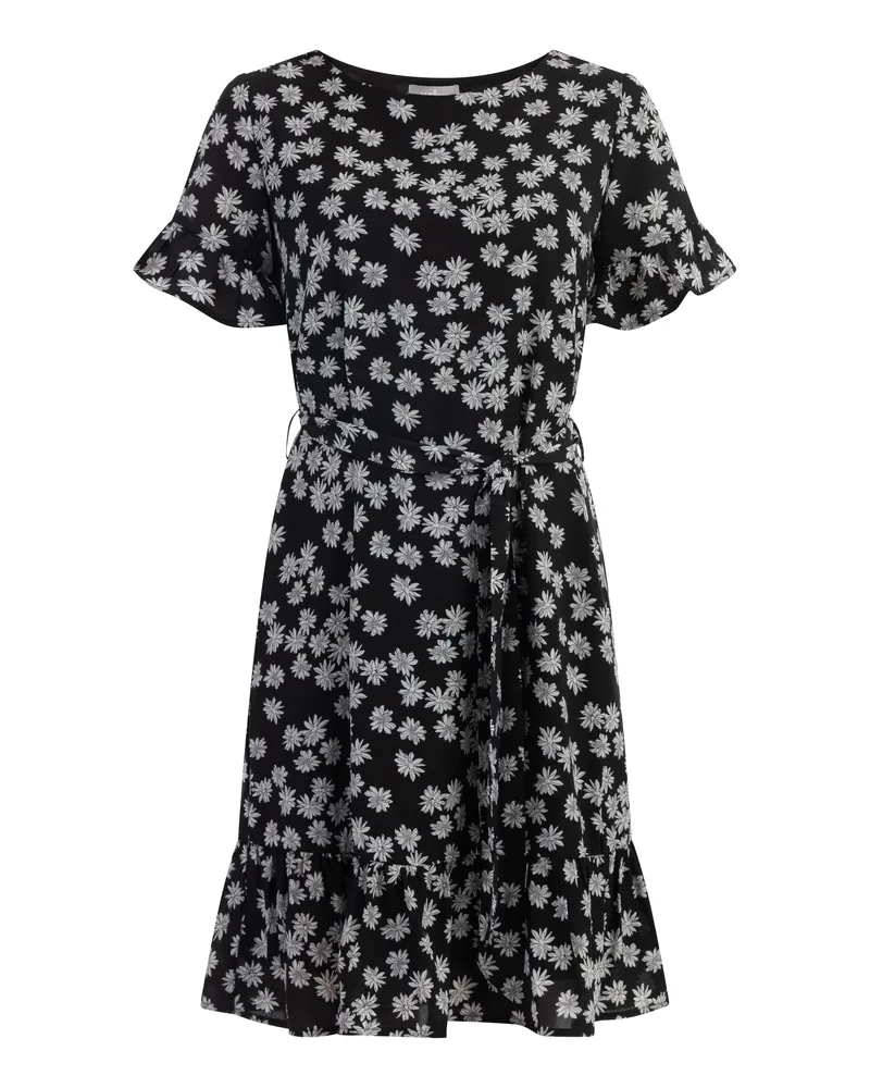 Usha Midikleid mit Rüschen Damen schwarz-wollweiß Schwarz