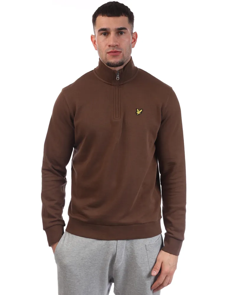 Lyle & Scott mit kurzem Reißverschluss Sweatshirt für Herren Loopback (Braun Braun