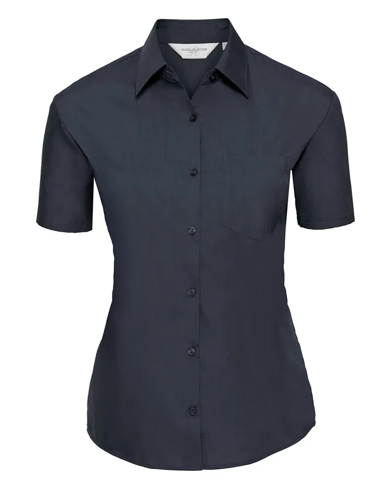 Russell Athletic Russell Collection - "Classic" Hemd Pflegeleicht für Damen kurzärmlig (Dunkelblau Marineblau