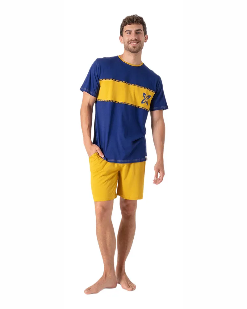 MUNICH Herren Sommer Kurzpyjamas MU9 Blau