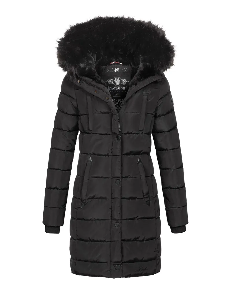 NAVAHOO Damen Winter Steppjacke Lotusblüte Princess – Lang & Warm Schwarz