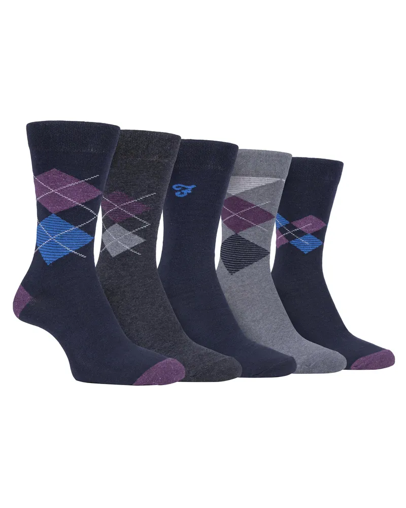 Farah 1920 5er-Pack dünne, atmungsaktive, klassische Argyle-Muster-Socken aus Baumwolle mit weichem Oberteil - FCS270NVYPUR (Argyle Mehrfarbig