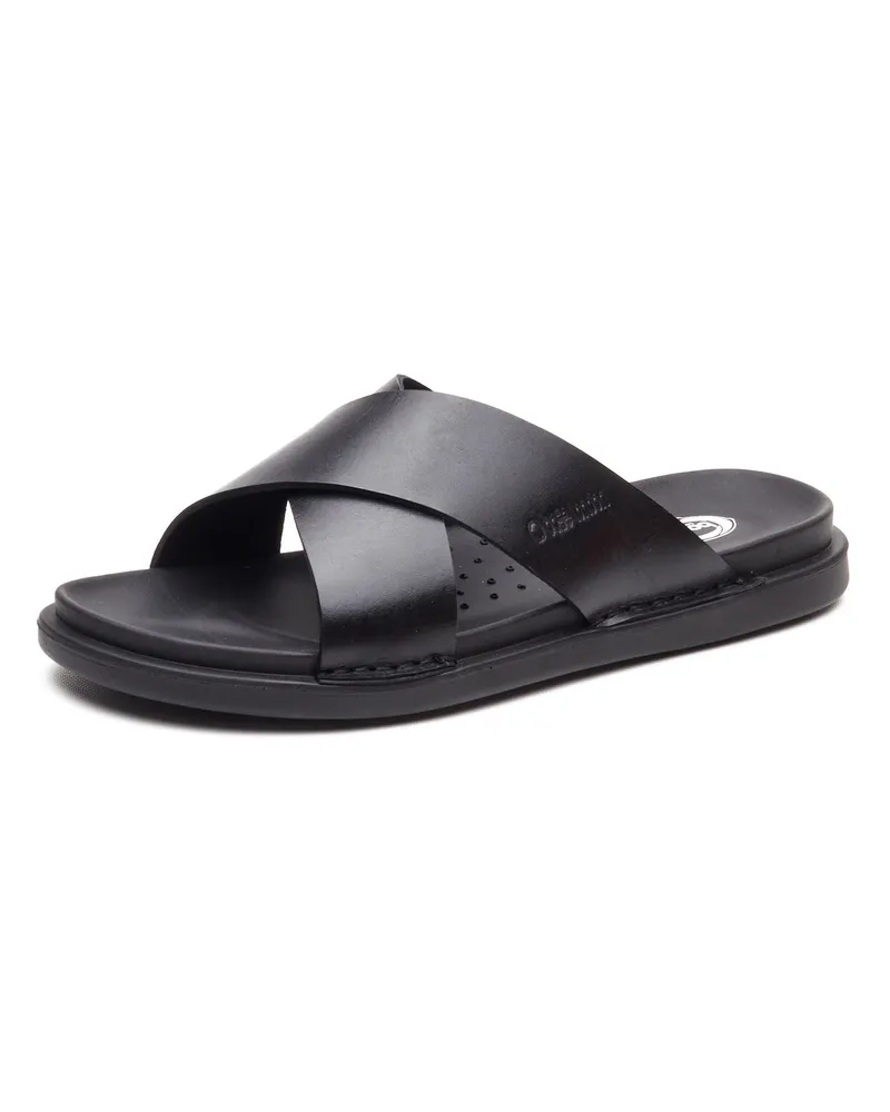 Base London Drift Leder Herren Schwarz Sandalen Schwarz