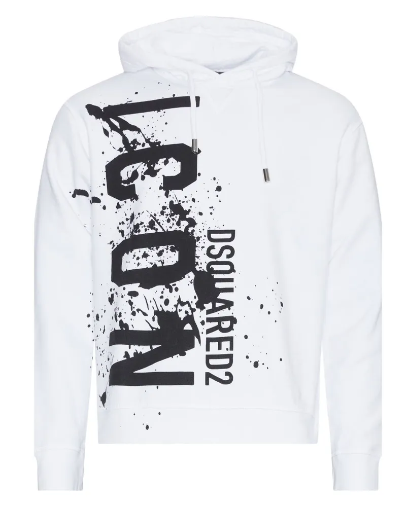 Dsquared2 Cool Fit Icon Splash Logo Weißer Kapuzenpullover Weiß