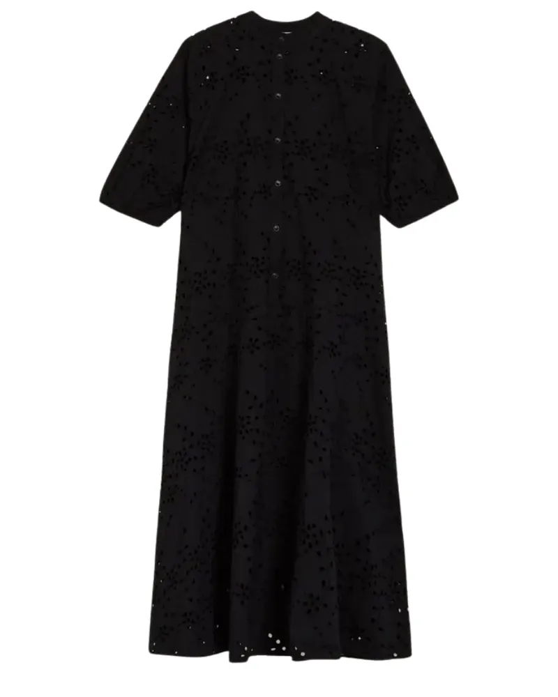 Ted Baker Nikaia Oversized Broderie Schwarzes Midikleid Schwarz