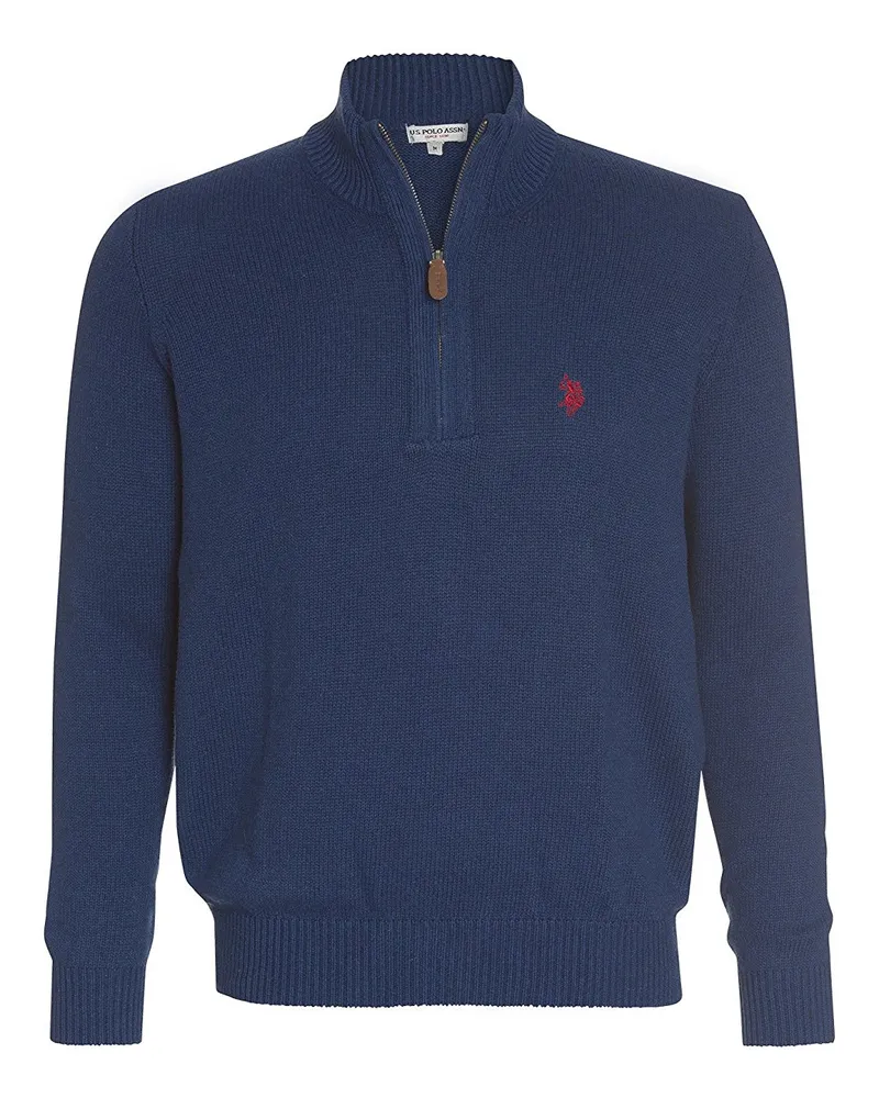 U.S. Polo Assn.  Herren Zip Troyer – Pullover mit Stehkragen – Eleganter Langarm Strickpullover in Jeansblau Blau