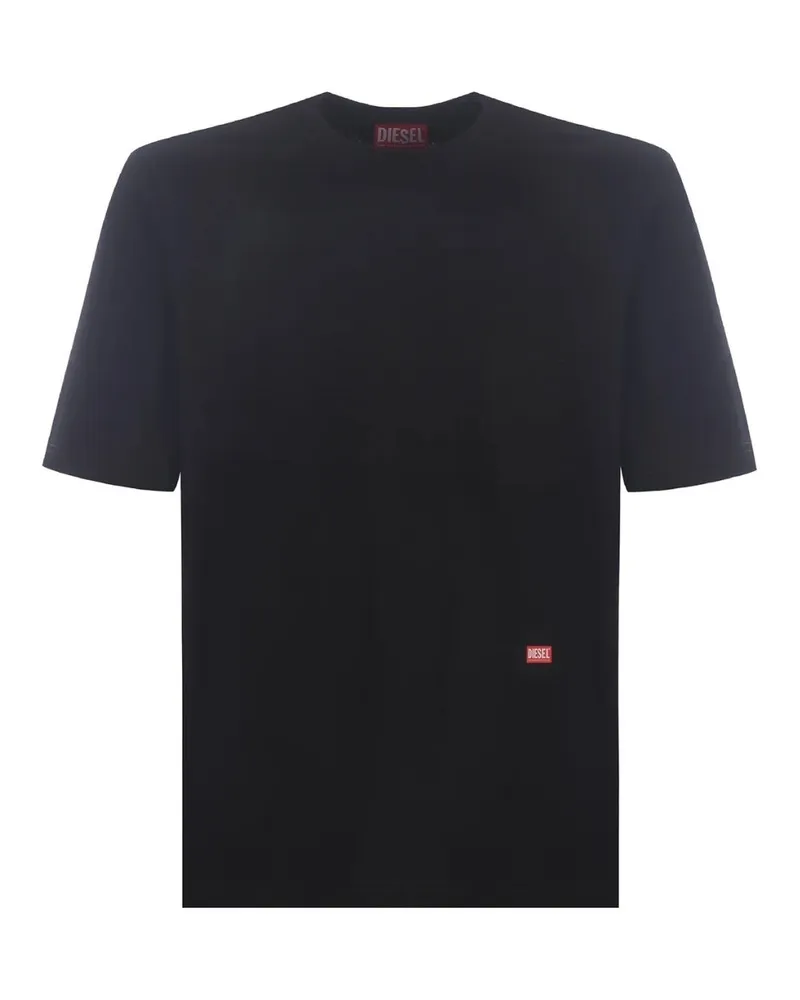 Diesel Schwarzes -Graffiti-Block-Logo-T-Shirt Schwarz