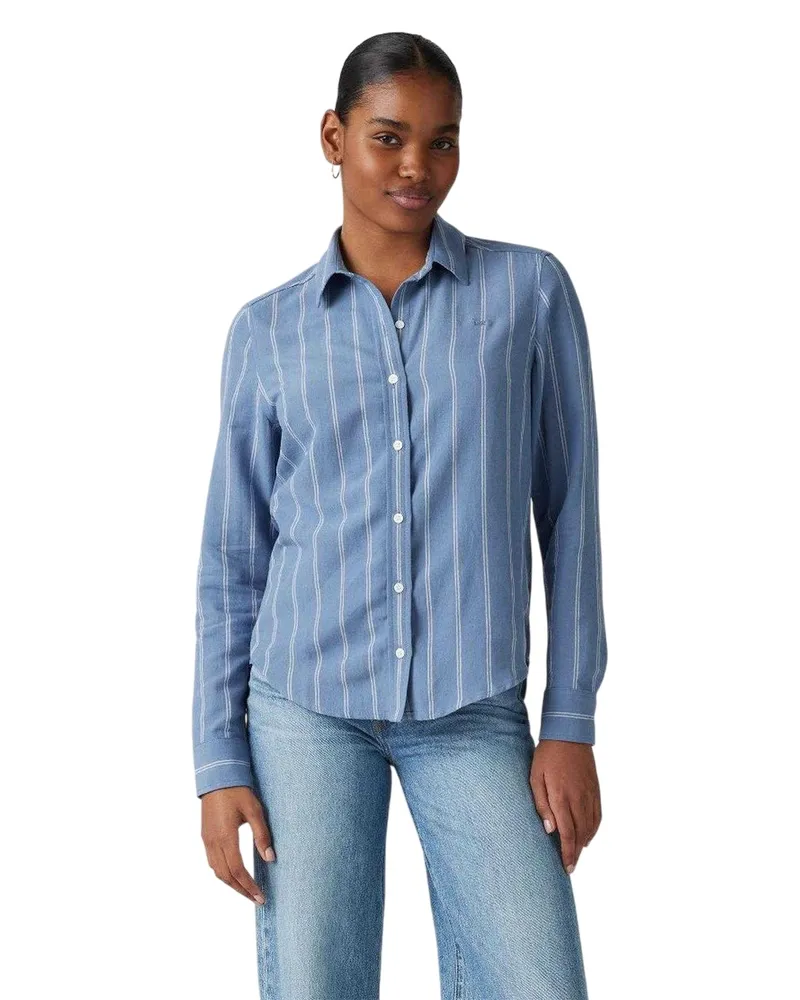 Levi's Gestreiftes Langarmhemd mit Kragen für Damen in normaler Passform (Blau Blau