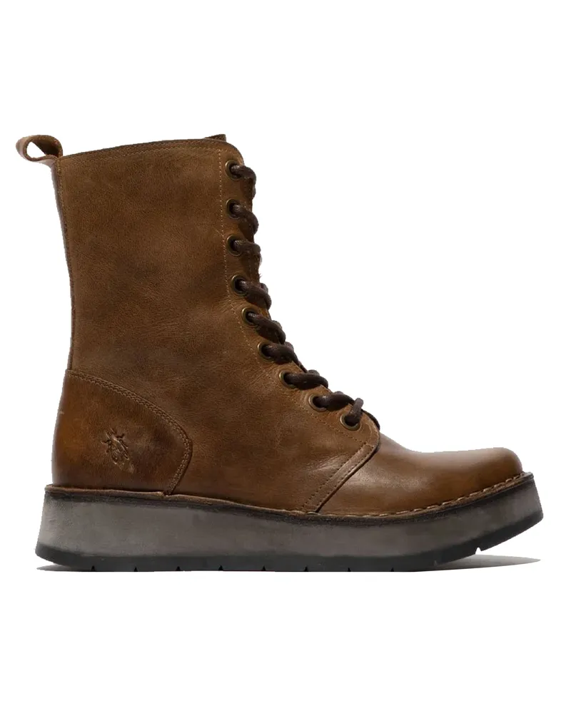 Fly London Damen-Stiefeletten RAMI043, leger, Leder, zum Schnüren, Hellbraun Camel