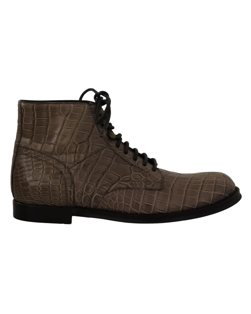 Dolce & Gabbana Herren Graue Krokodilleder Derby-Stiefel Schwarz