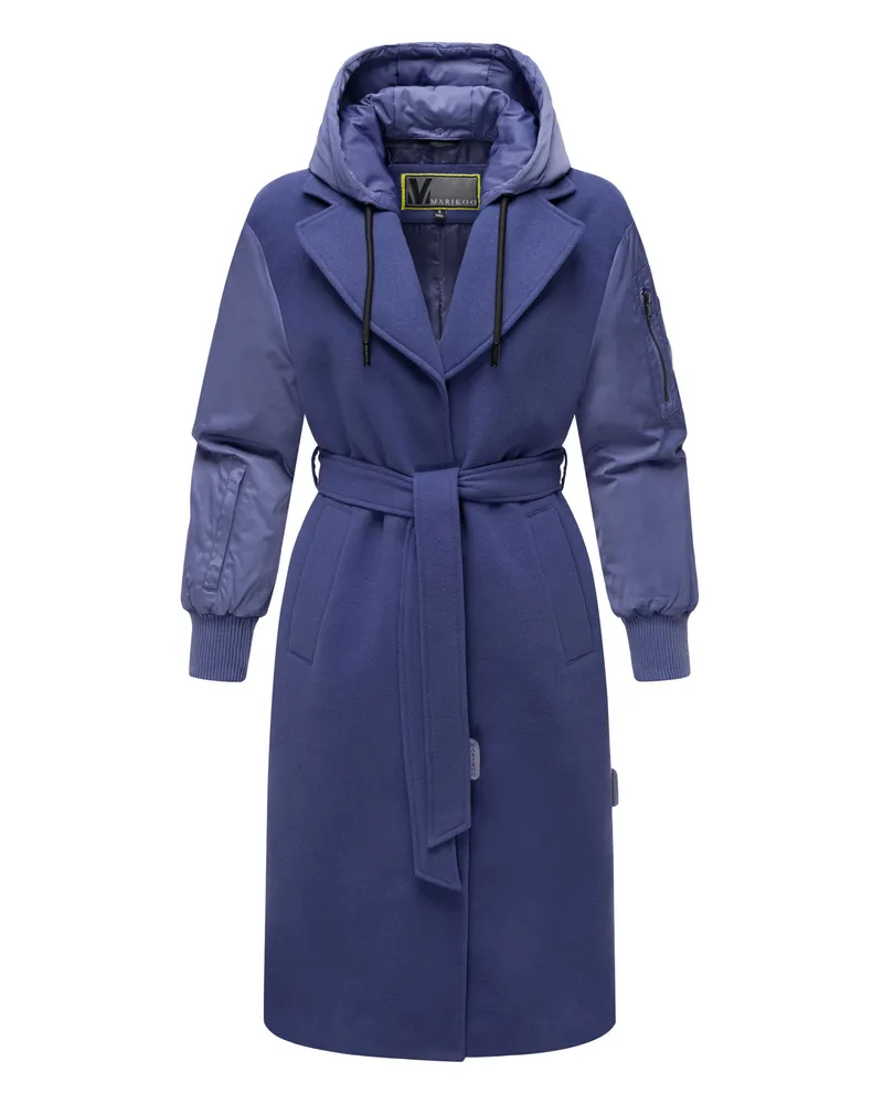 Marikoo Damen Wickelmantel mit Kapuze & Gürtel – Modell Tjadee Blau