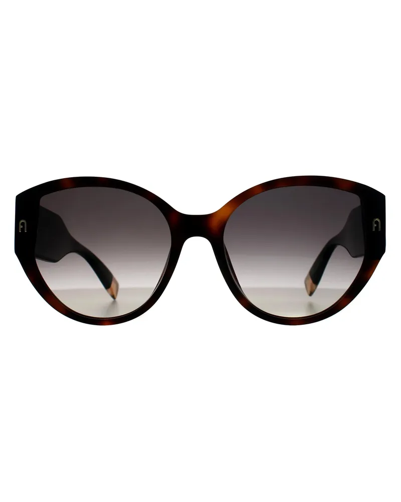 Furla Cat Eye Womens Shiny Dark Havana Smoke Grey Gradient SFU784 Braun