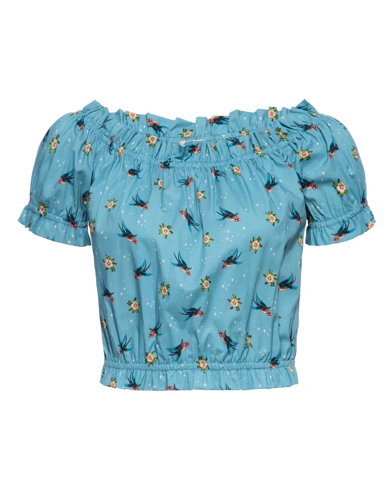 Queen Kerosin Damen Cropped Top Oldschool Tattoo Blau