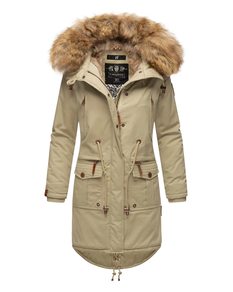 NAVAHOO Damen Winterjacke Rosinchen – Klassischer Parka mit Abnehmbarem Kunstfellkragen Grau
