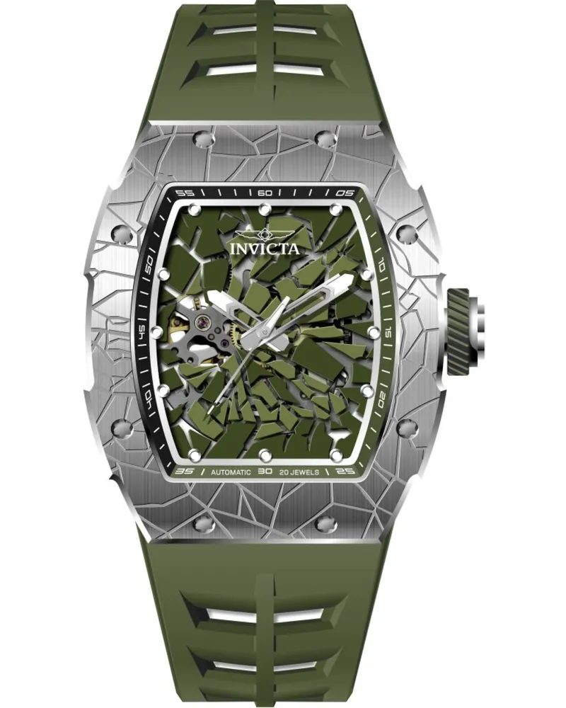 Invicta S1 Rally 70573 Herrenuhr - Automatikwerk - Edelstahl mit grünem Zifferblatt - 48 mm Silber