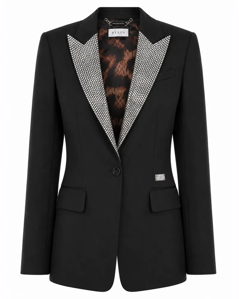 Philipp Plein Single Breasted Fit Blazer Crystal Strass Schwarz