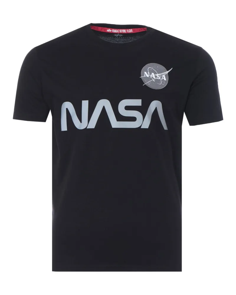 Alpha Industries Reflektierendes NASA Druck T-Shirt - Schwarz Schwarz