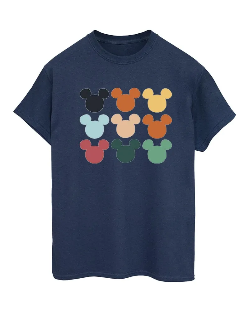 Disney Damen/Damen Micky Maus Köpfe Quadrat Baumwolle Boyfriend T-Shirt (Marineblau Marineblau