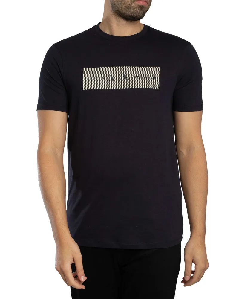 Armani Exchange Streifen-Logo-T-Shirt, Blau Blau