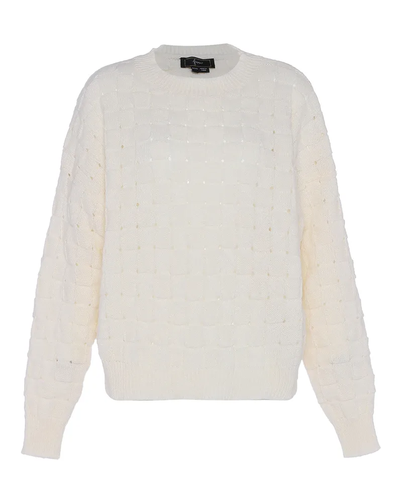 FAINA Pullover für Damen, gerippte Bündchen - Wollweiß Wollweiß