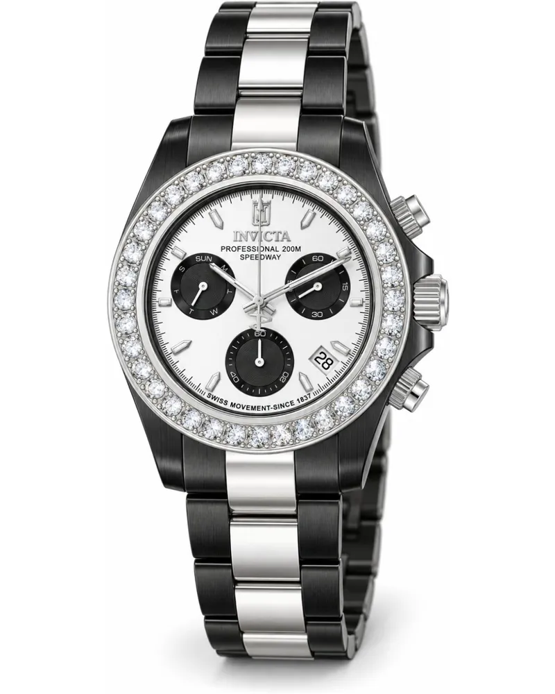 Invicta Jason Taylor 51328 Herrenuhr - Quarzwerk - Edelstahl mit silbernem Zifferblatt - 42 mm - mit 36 Diamanten Schwarz