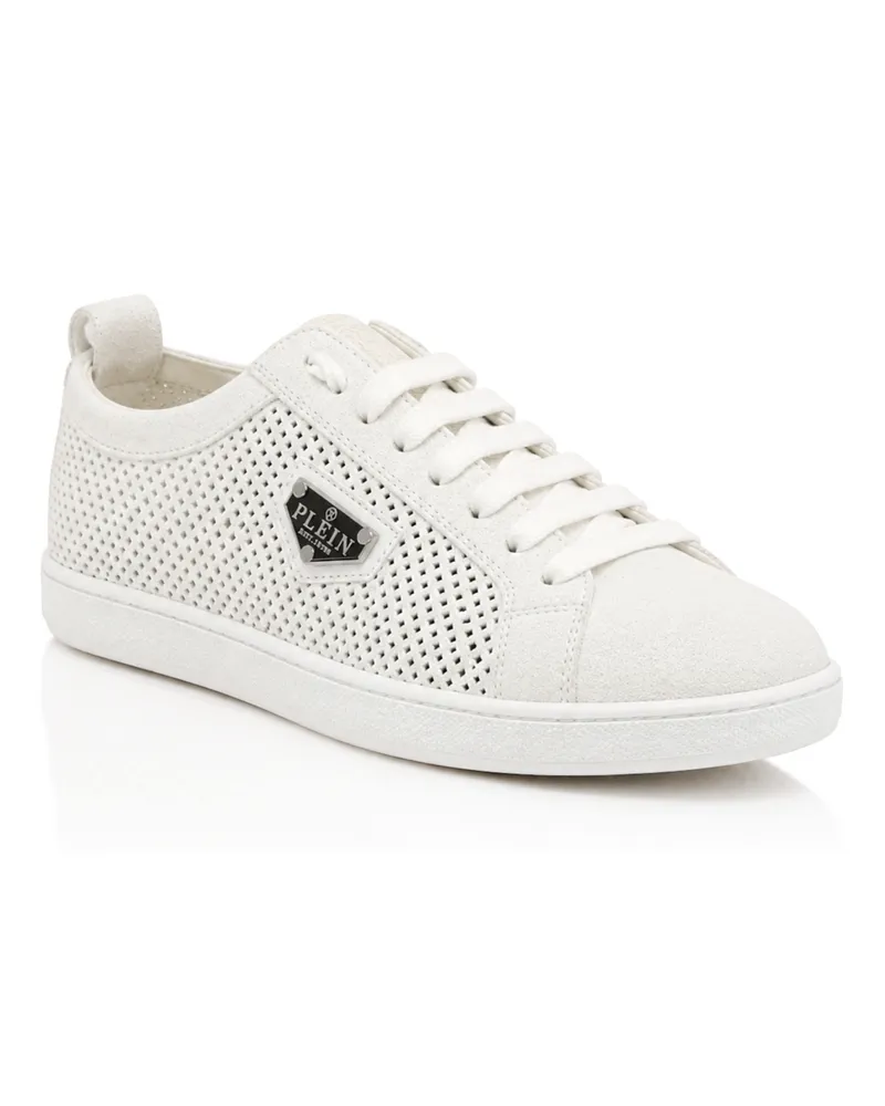 Philipp Plein Perforated Suede Low-Top Sneakers Creme