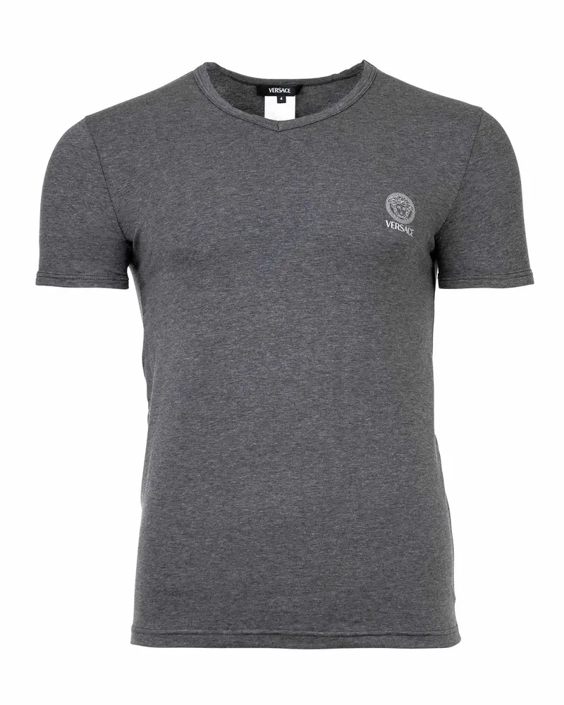 Versace Shortsleeve V‑Neck Jersey Topeka Bi-Stretch Baumwolle mit New Logo, T‑Shirt - Grau Grau