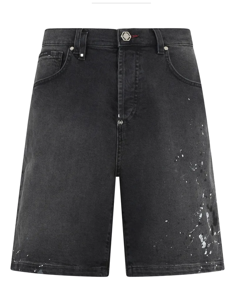 Philipp Plein Denim Shorts Paint Dunkelgrau