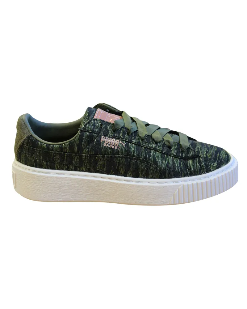 Puma Korb -Bahnsteig Samt Seil Olive Low Schnüre -up -Womens Trainer 364092 01 Grün