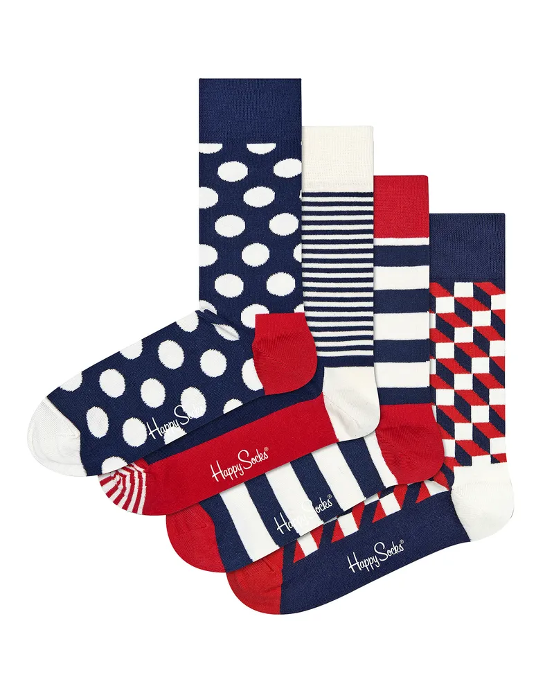 Happy Socks Sokken Classic Navy 4er-Pack Geschenkbox Multicolour Mehrfarbig