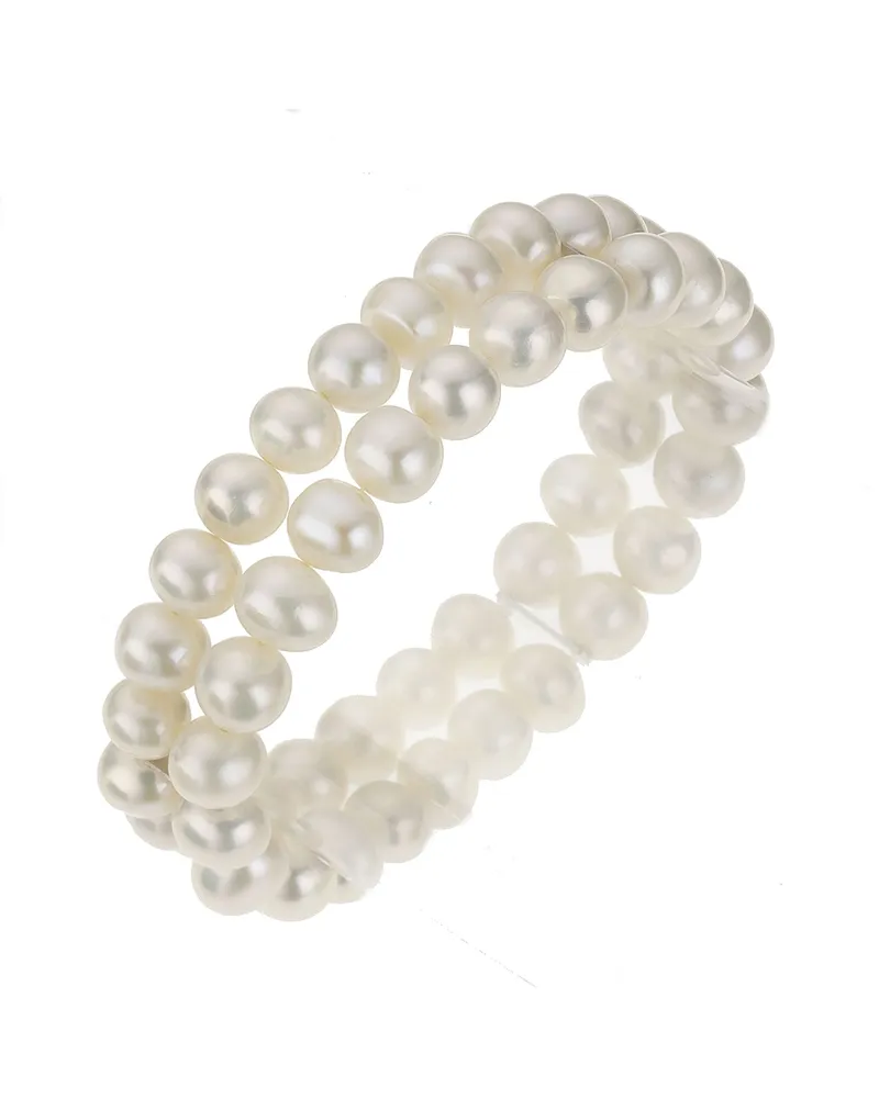ZEEme Pearls Armband Süßwasserzuchtperlen weiß 8mm zweireihig Silber