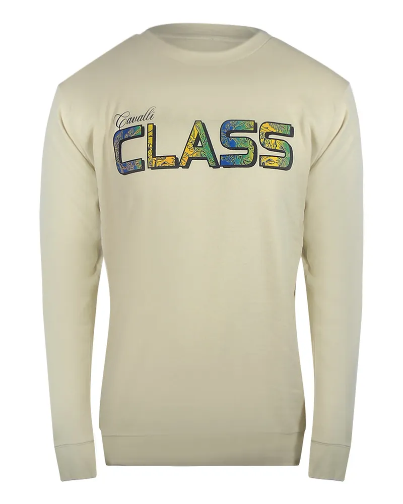 Roberto Cavalli Beiges Sweatshirt Mit Leuchtendem Blumenlogo Beige