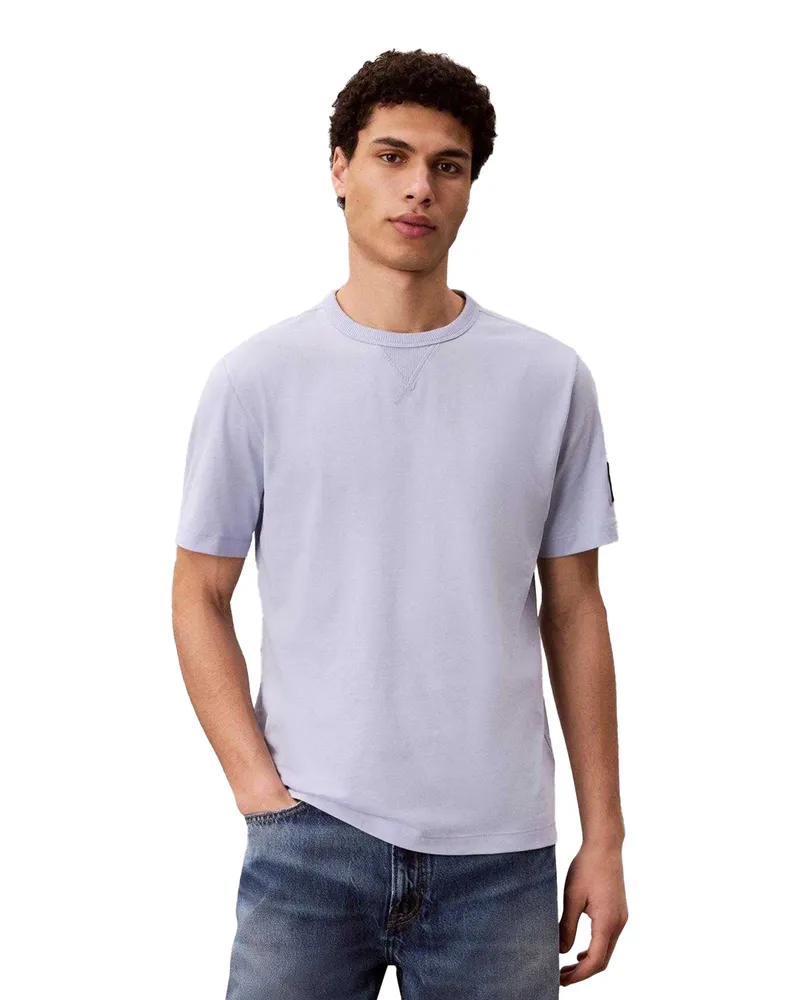 Calvin Klein T-Shirt für Herren, Rundhalsausschnitt, Regulär (Blue Jeans Weiß